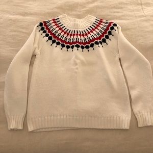 J. Crew White Modern Fair Isle Sweater, Size L